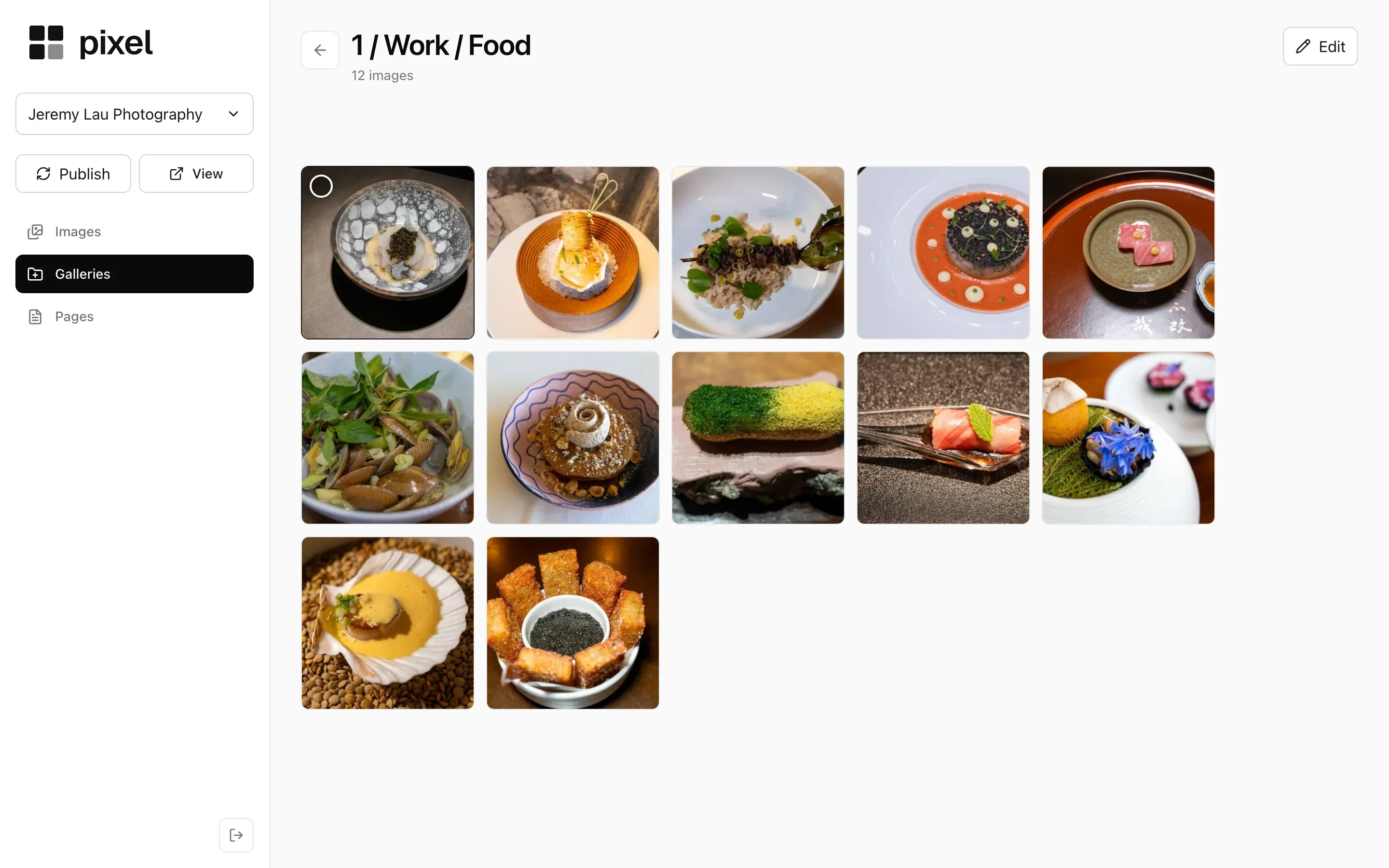 The Food gallery in Pixel, a grid of twelve plated dishes.
